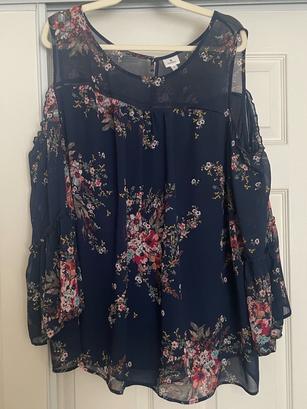 Dress Barn Floral Cold-Shoulder Blouse - Navy